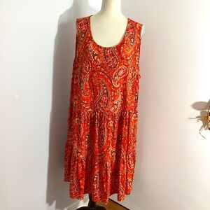 NWOT SIGRID OLSEN PLUS 3X SLEEVELESS ORANGE PAISLEY MIDI DRESS TIRED CASUAL